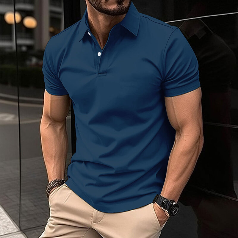 2024 nuova Polo da uomo più venduta t-Shirt elastica a maniche corte da uomo traspirante Top commerciale risvolto Street Wear
