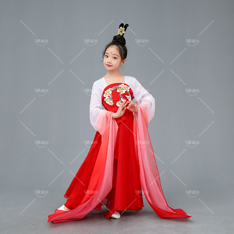 Dziewczęcy/damski kostium taneczny z rękawami wodnymi chiński kostium z rękawami typu swing-and-han elegancki kostium do tańca klasycznego hanfu