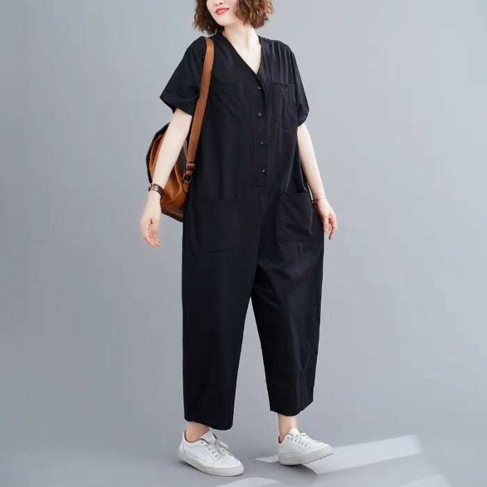 New Rompers Summer New Women Casual Loose V-neck Jumpsuit Sleeveless Backless Playsuit Trousers Overalls Romper T138