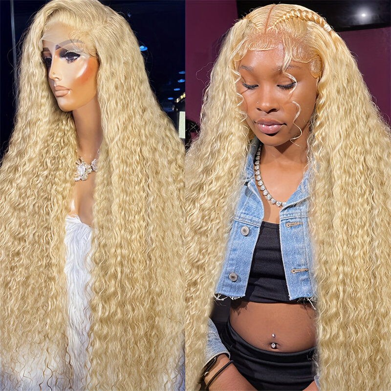 Peluca de cabello humano rizado para mujer, postizo de encaje Frontal 13x6 Hd, 613 Rubio, 13x4, pelo brasileño de onda profunda