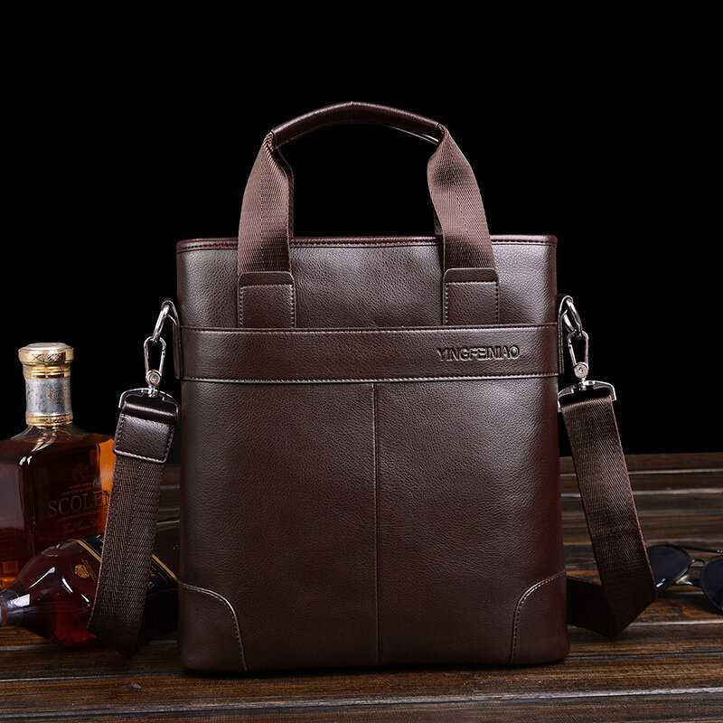 Vintage Men's PU Leather Briefcase Business Vertical Handbag Luxury Male Shoulder Messenger Bag Office File