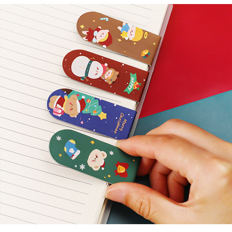 Cartoon Theme Magnetic Bookmark Cute Stationery Supplies Kawaii Christmas Teacher Gifts Paper Book Page Folder School Supplies