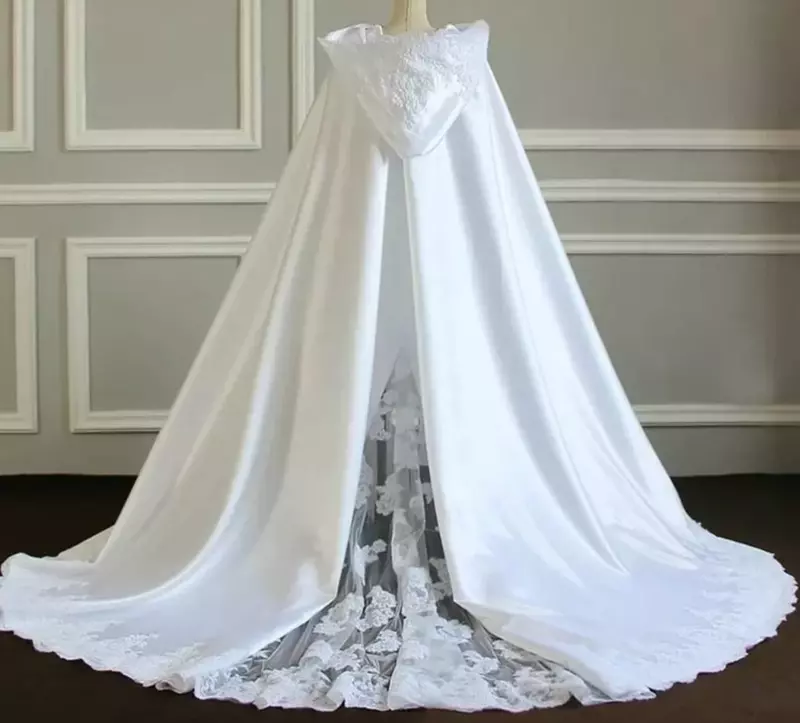 Capa de casamento com capuz branco laço cetim inverno nupcial capa feita sob encomenda da noiva bolero wedding wrap personalizado