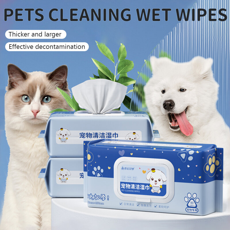 2 pak (160 buah) tisu anjing tisu hewan peliharaan perawatan perlengkapan perawatan kucing untuk hewan peliharaan dan membersihkan hewan peliharaan tisu pembersih khusus penghilang bau