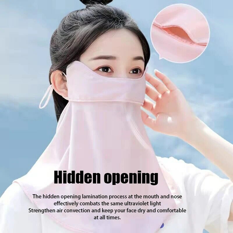 Máscara de protección solar de seda de hielo, mascarilla facial Anti-UV UPF50 +, bufanda de polaina para el cuello, protección transpirable para exteriores, mascarilla colgante para la oreja