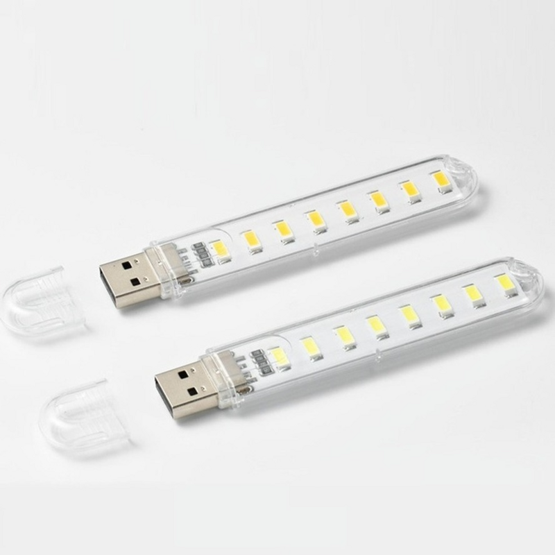 PwwQmm Mini USB LED โคมไฟแบบพกพาโคมไฟตั้งโต๊ะสำหรับ Camping แบตสำรอง Notebook 8Leds Book Night ไฟฉาย