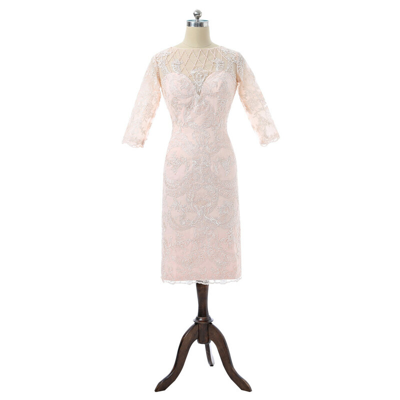 Abiti rosa per la madre della sposa guaina lunghezza del tè Appliques in Chiffon in rilievo con giacca abiti corti per la madre dello sposo per il matrimonio