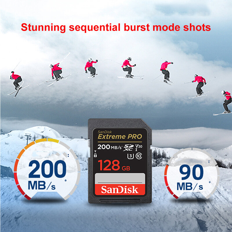 SanDisk Extreme PRO SD 카드, SDHC SDXC UHS-I C10, 100 M/s-200 MB/s, U3 메모리 카드, 카메라, DV, SLR용 V30 4K 지원, 32G, 64G, 128G, 256G
