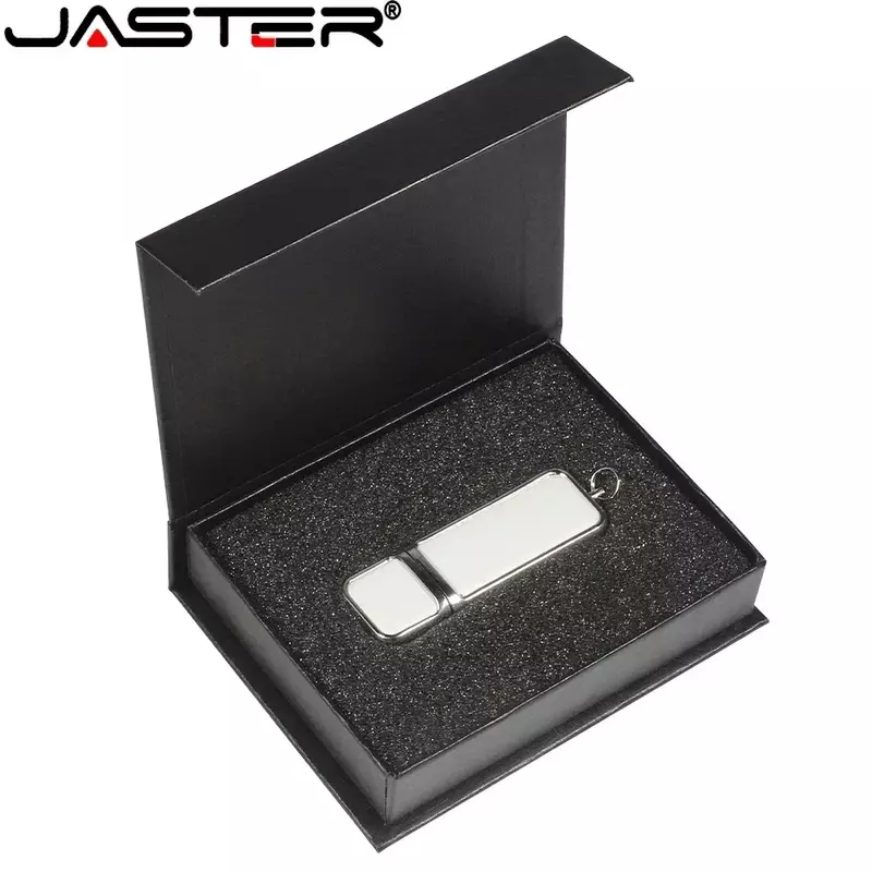 JASTER 10 قطعة/الوحدة USB 2.0 فلاش حملة 128 جيجابايت مرحبا السرعة القلم محرك الحرة مخصص شعار جلد أبيض مع صندوق ذاكرة عصا الأعمال هدية