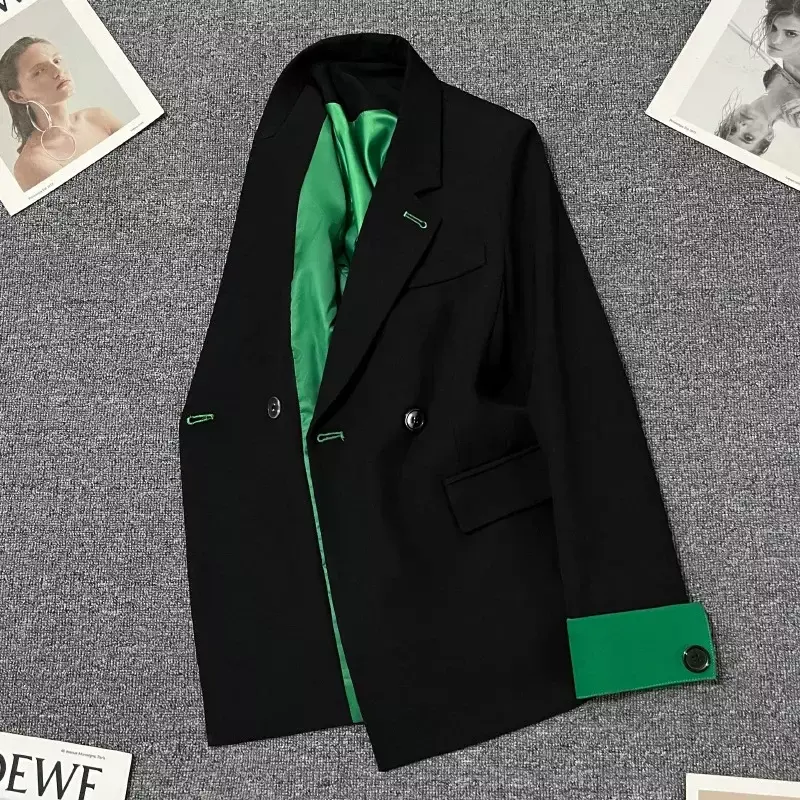 Blazer de color negro y verde para mujer, traje Formal de oficina, ropa de trabajo de negocios, abrigo de moda para niña, vestido de graduación, 1 pieza