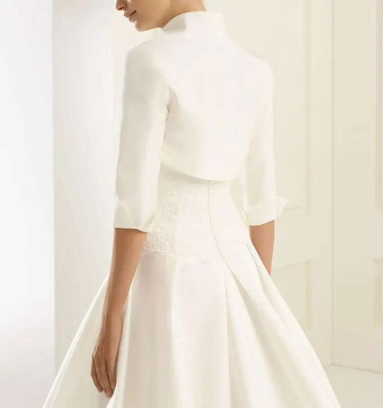 Jaket pernikahan Satin hitam jubah 3/4 lengan membungkus bahu pengantin putih jubah Bolero pengantin penutup selendang malam