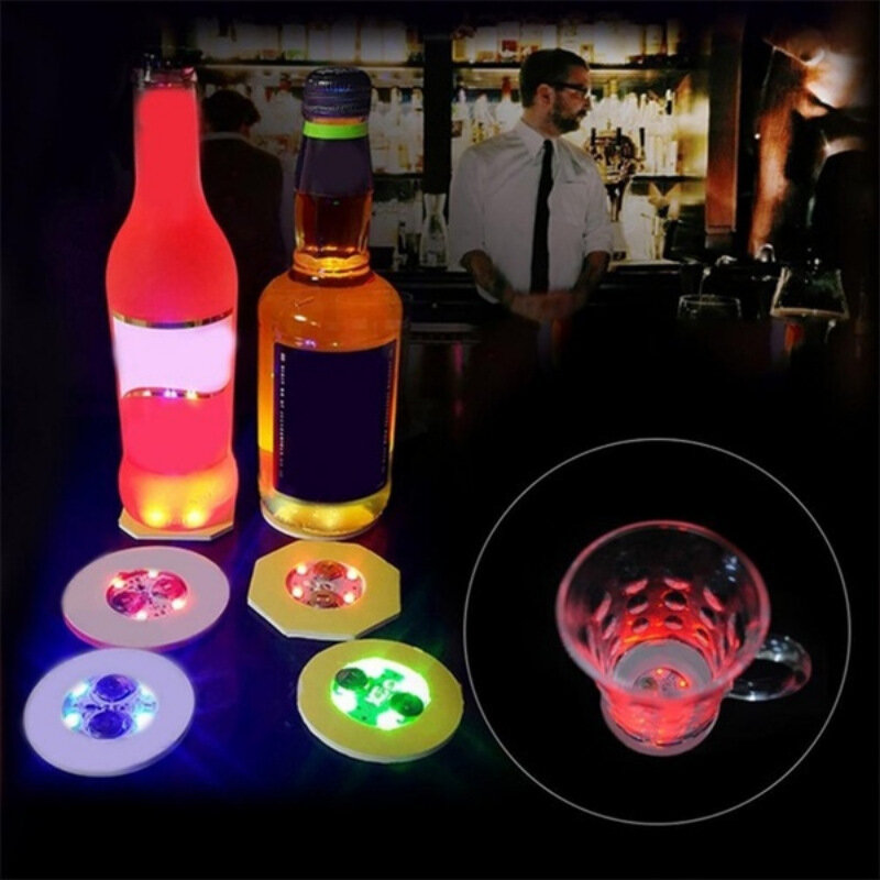 Autocollants de dessous de verre lumineux, coussin de tasse de boissons de barre de LED, coussin de vin, 5 pièces