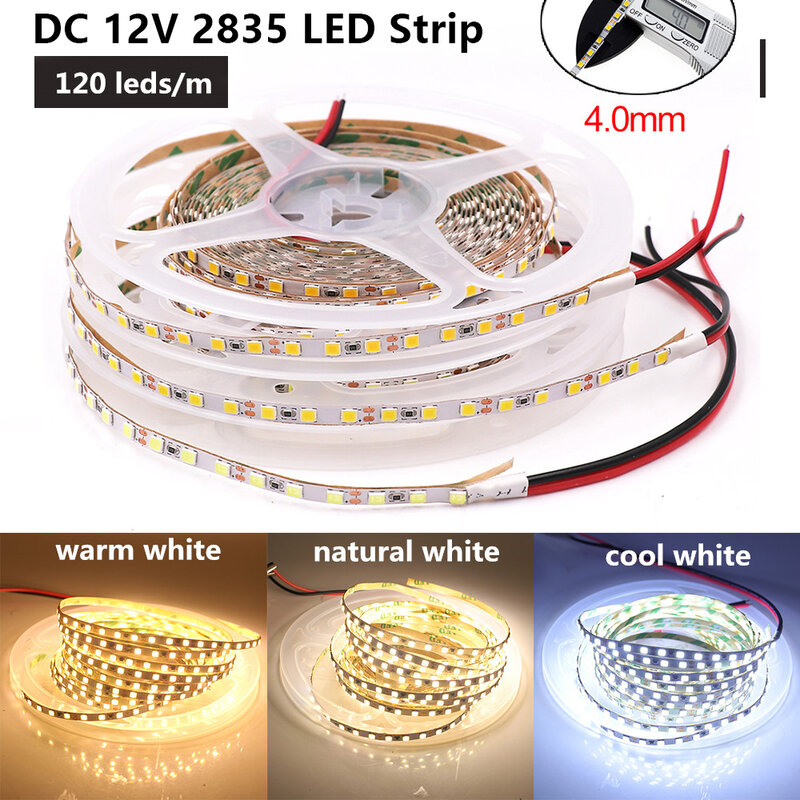 Tira de luces Led de una sola fila, cinta Flexible de retroiluminación de TV, PCB de 3mm, 4mm y 8mm de ancho, 5V, 12V y 24V CC, SMD 2835, 120LED