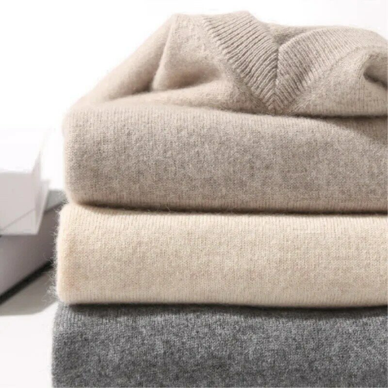 Cashmere Sweater V-neck Pullovers Men's Loose Oversized M-5XL Knitted Bottom Shirt Autumn Winter New Korean Casual Men Top