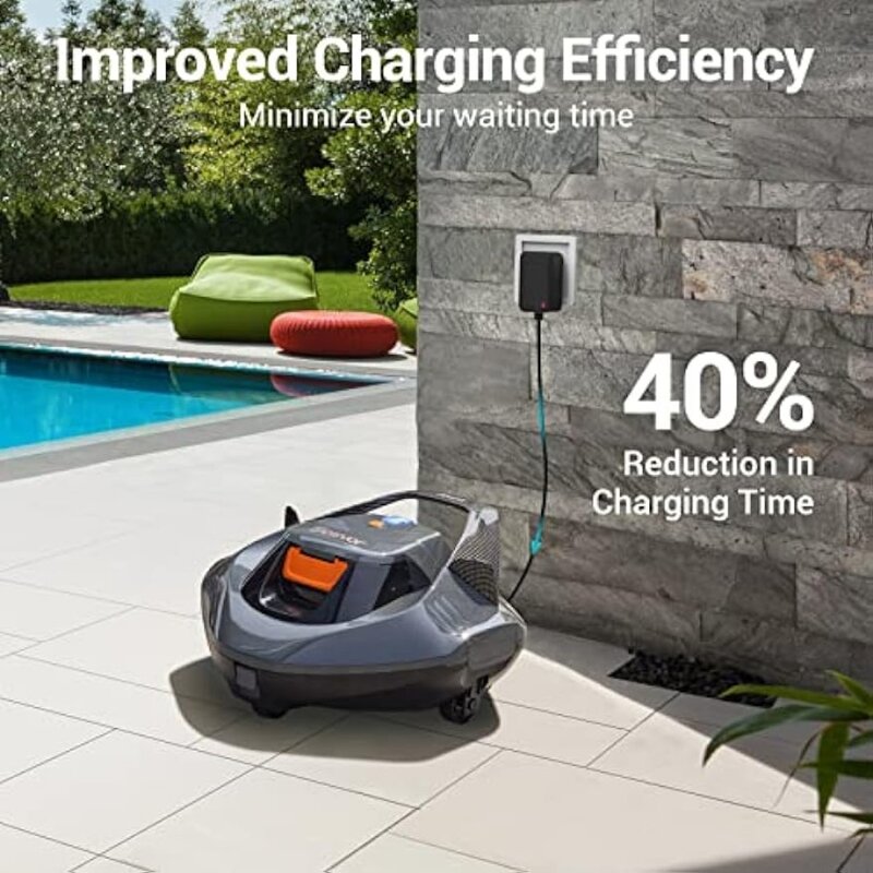 Cordless Robotic Pool Cleaner, Pool Vacuum Cleaner Lasts 90 Mins, with Self-Parking Technology, LED Indicator