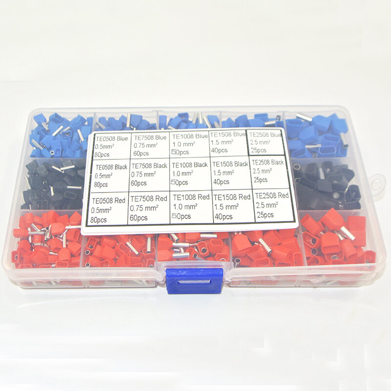 765 Pcs/set Dual Twin Copper Wire Crimp Tube Connector Insulated Cord End Cable Wire Insulated Bootlace Ferrule Terminal Kit Set