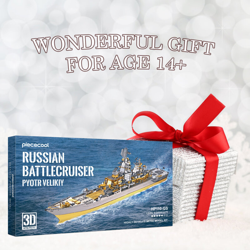 Piececool Puzzle logam 3D, pertempuran Rusia Pyotr DIY mainan Jigsaw Model bangunan kit hadiah Natal untuk dewasa