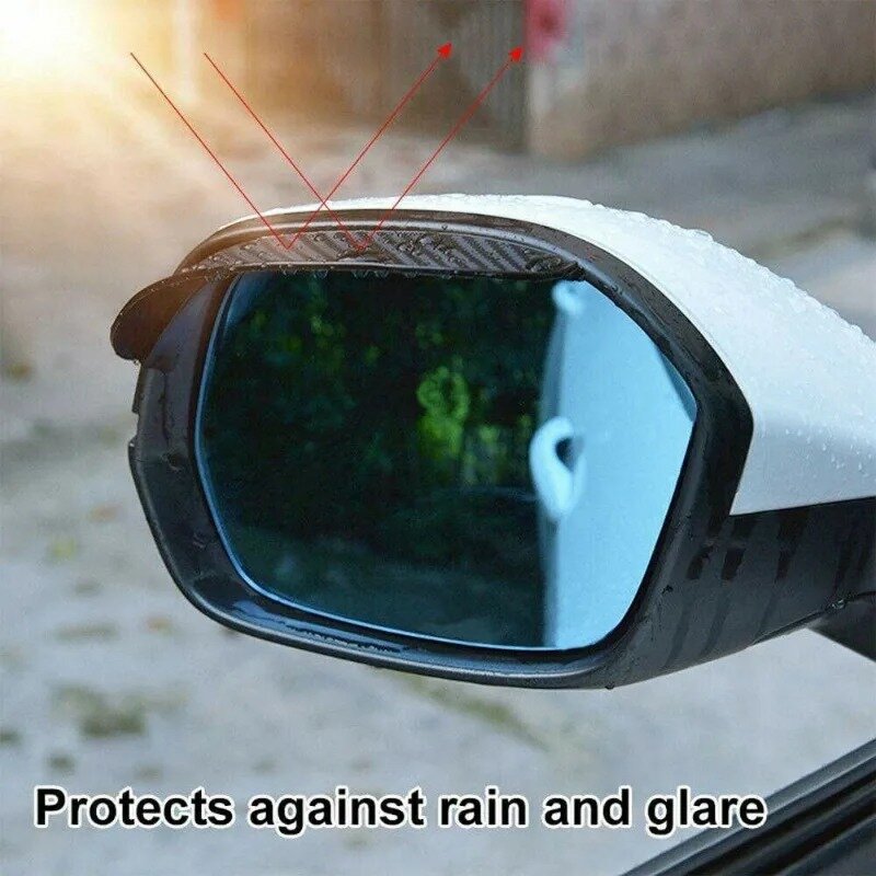 مرآة الرؤية الخلفية للسيارة بنمط ألياف الكربون ، حاجب المطر ، غطاء ظل الحاجب ، حارس درع المطر ، حاجب المطر
