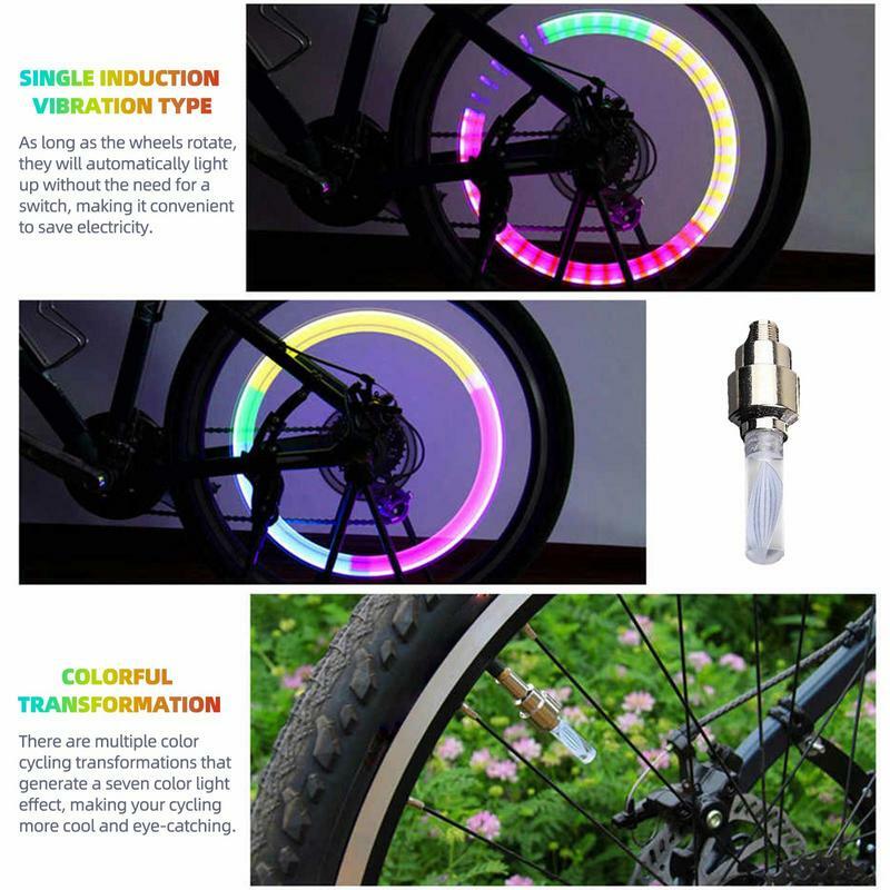 LED iluminado válvula cobre pneu de bicicleta, Válvula de ar tampas, roda luz