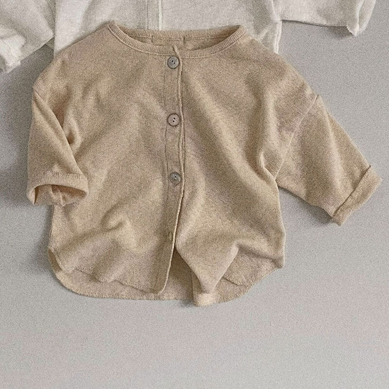 Cárdigan de algodón fino para bebé, chaqueta lisa de manga larga con protección solar, abrigo informal para niño y niña, ropa para niños, novedad de 2023