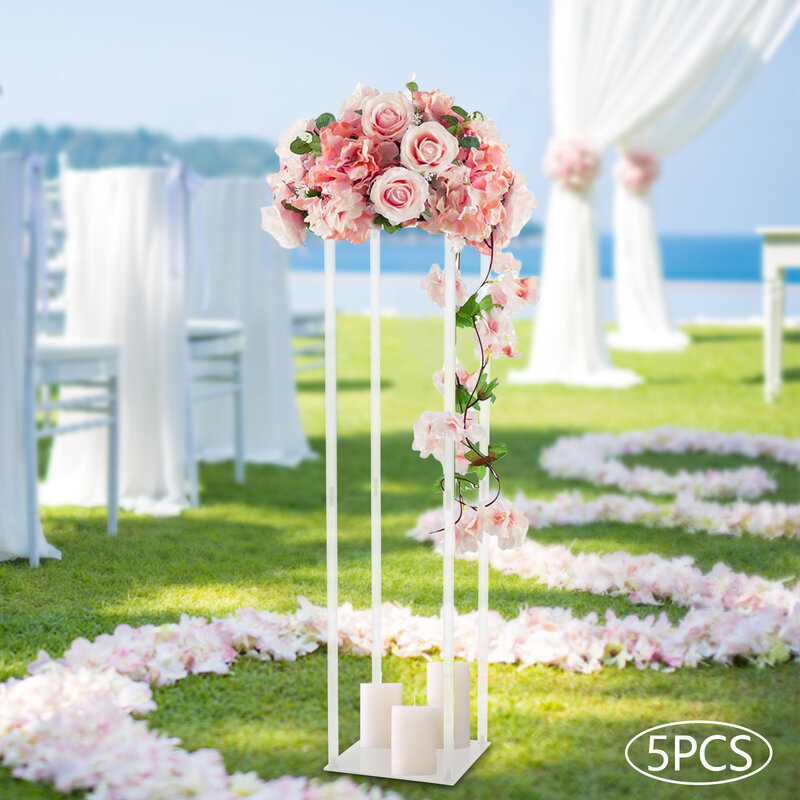 แจกันทรงเสาอะคริลิครูป5ชิ้นขาตั้งดอกไม้ตกแต่งปาร์ตี้พื้นหลังแสดงผลสำหรับงานเลี้ยงวันครบรอบแต่งงาน