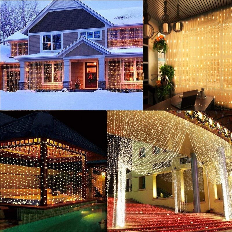 Lampu Natal Es LED 2x 2/3x 3/3X6M Lampu Tali Peri Taman LED 200/300/600 Lampu Liburan LED untuk Pesta Pernikahan Rumah