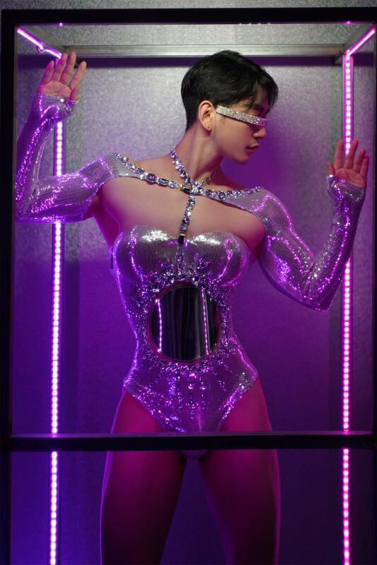 Yueqiu-body Bodycon con espejos de diamantes de imitación brillantes para hombres y mujeres, vestido de fiesta de noche celebridad, ropa de espectáculo de escenario Sexy