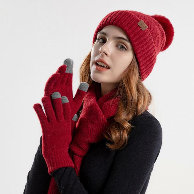 Conjunto de guantes elásticos para mujer, protección para los oídos, gorro de lana, pañuelo para el cuello, Combo de uso diario, 1 Juego