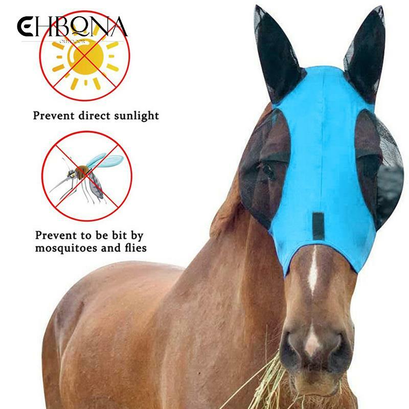 1pc Anti-Fly Mesh Equine Mask Horse Fly Mask Long Nose With Ears Horse Mask Stretch Bug Eye Horse Fly Mask With Covered Ears