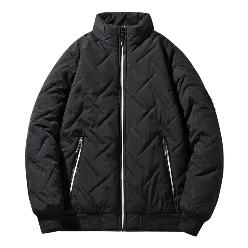 Parkas Men Winter Thick Jacket Coat Fashion Casual Solid Color Light Parkas Male Stand Collar Jacket Slim Fit Coat Black