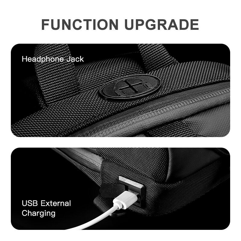 OZUKO tas dada pengisi daya USB untuk pria, tas kurir selempang dada luar ruangan dengan pengisi daya USB untuk pria