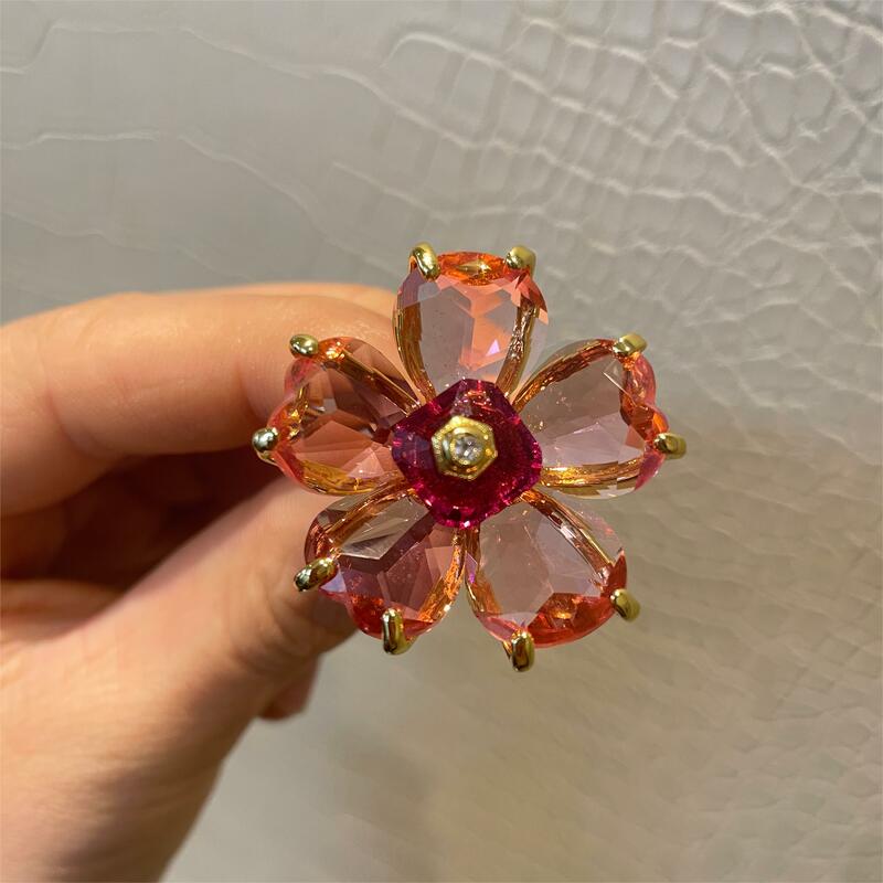Cincin 2024 tren penjualan baru panas perhiasan kristal bunga cangkang cinta bintang laut merah muda kualitas tinggi butik pesta hadiah baik untuk wanita