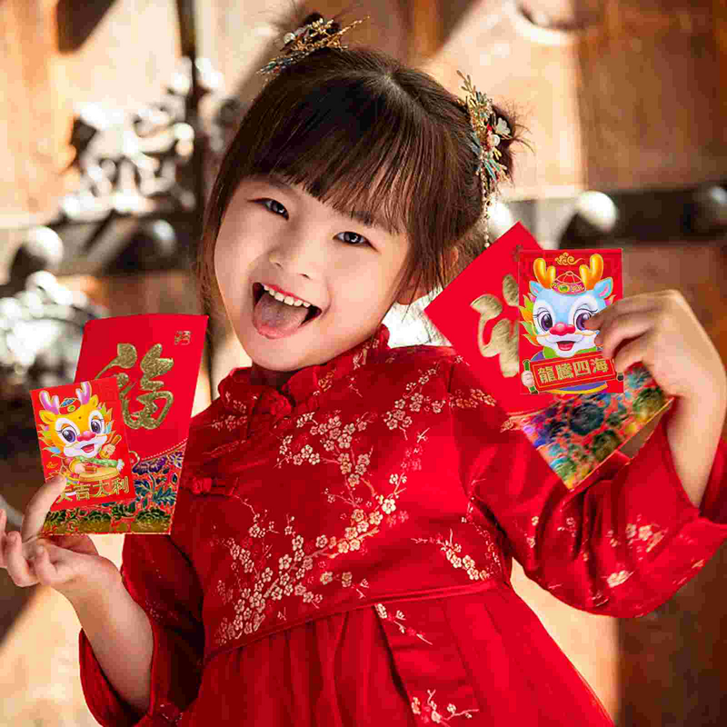 Enveloppes en papier rouge dragon chinois, sac d'argent, cadeau, chance, poudres, nouvel an, tridimensionnel, fête du printemps, 2024, 30 pièces