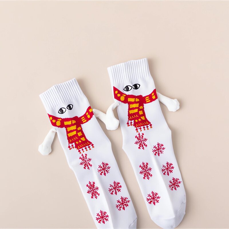 Meias de mão com sucção magnética natalina unisex, meia de algodão Harajuku, mãos bonitas, meias longas para menina, preto e branco