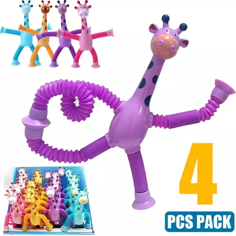 Bambini ventosa giraffa giocattoli tubi Pop antistress giraffa telescopica giocattolo sensoriale soffietto giocattoli Anti-Stress spremere giocattolo