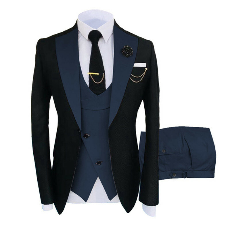 3 pezzi abiti da uomo Slim Fit abiti da lavoro formali risvolto tacca possono essere personalizzati per abiti da sposa Groosmen (Blazer + gilet + pantaloni)