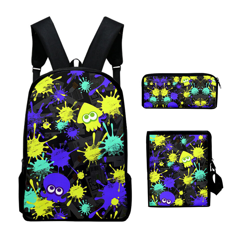 Splatoon 3 Backpack 3 Pieces Sets Unisex Shoulder Bags 2023 New Game Daypack Student Zipper Bag Unique Pencil Bag