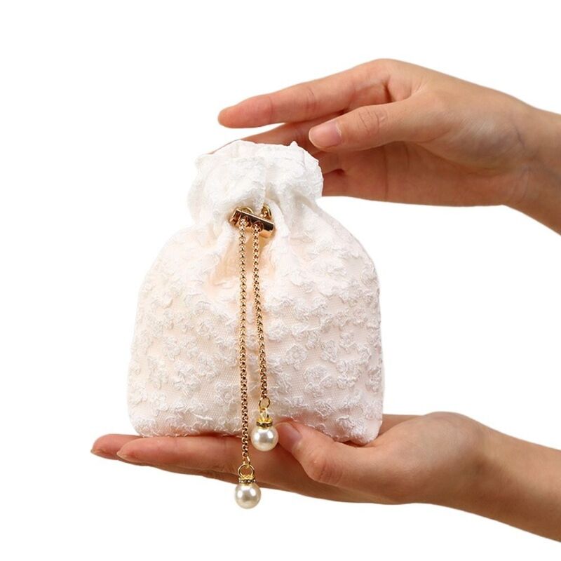 Pearl Flower Drawstring Bag Fashion Korean Style Chain Wedding Bucket Bag Coin Purse Wallet Storage Bag Gift Packing Bag Party