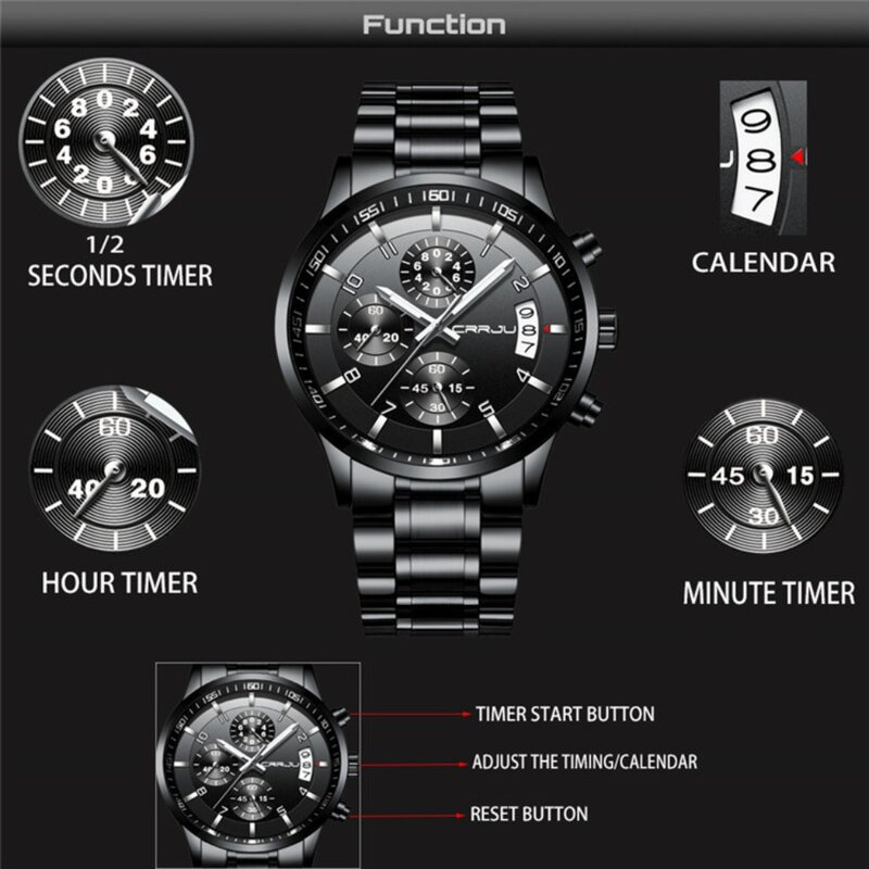 Luxury Stainless Steel Mens Watches Date Waterproof Chronograph Wristwatches Six Needles Calendar Fashion Quartz Watch for Men