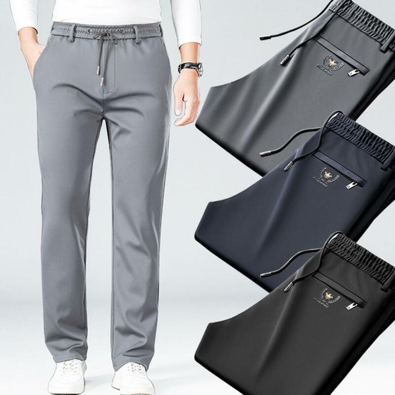 Solid Color Men Trousers Breathable Solid Color Men's Sweatpants with Drawstring Waist Side Pockets for Daily Wear Sports Travel