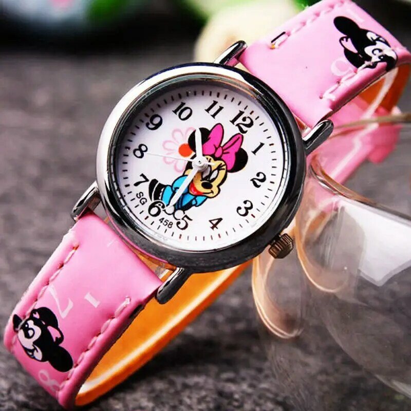 Disney Mickey Minnie Cute Cartoon Girls Kids Quartz Watches Children's Watch Lovely Fashion Girl Wristwatches