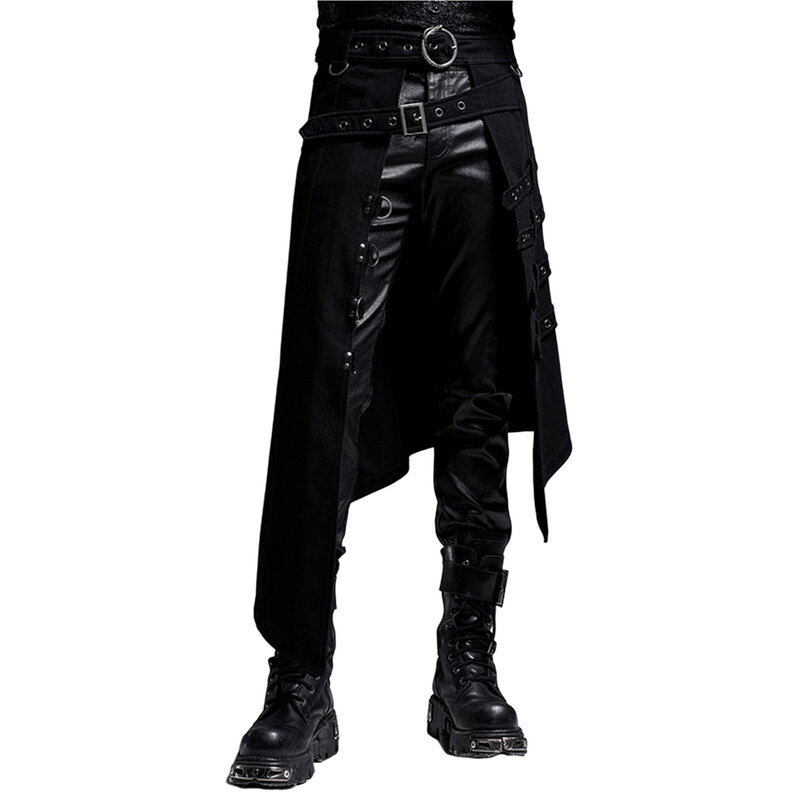 Falda Punk Rock para hombre, negro oscuro, anillo asimétrico gótico de vapor, fiesta, informal, Vintage, tendencia de moda, medio vestido Punk