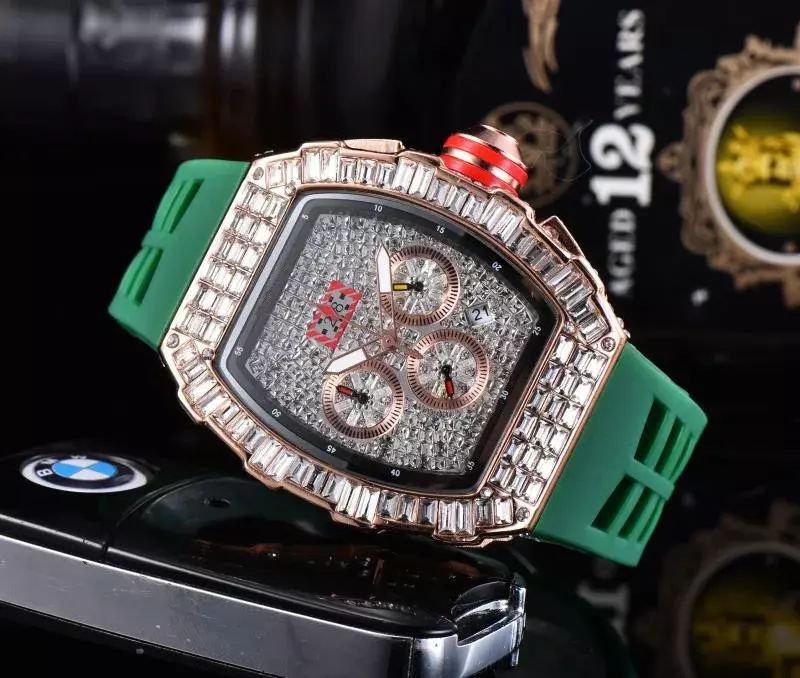RM 자동 스포츠 기계식 대형 다이아몬드 남성용 쿼츠 시계, 2024 탑 럭셔리, 6 핀 AAA