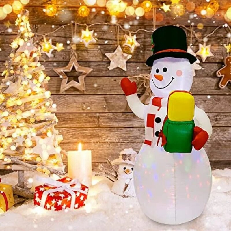 Kerstversiering 5ft/1.5M Kerst Inflatables Sneeuwpop Decoraties Met Kleurrijke Roterende Leds Voor Buitentuin
