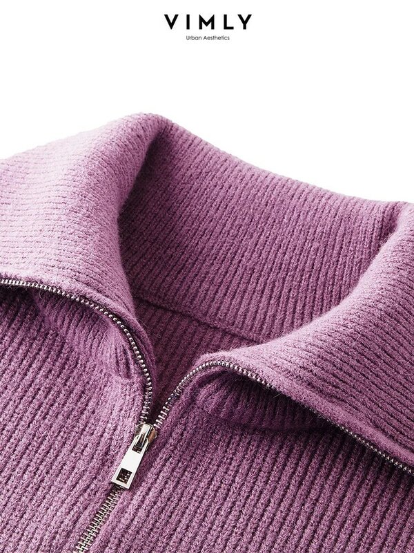 VIMLY Women's Solid Thickened Turtleneck Zip Jumper Jacket Spring/Autumn New Style Outerwear Innerwear Knit Cardigan Coat  72205