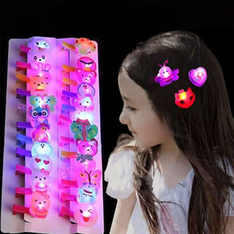 12pcs Girls Glowing Hairpin LED Light Flash Hair Accessories Soft Glowing Hairpin Cartoon Hairpin Headgear Children Glowing Toys