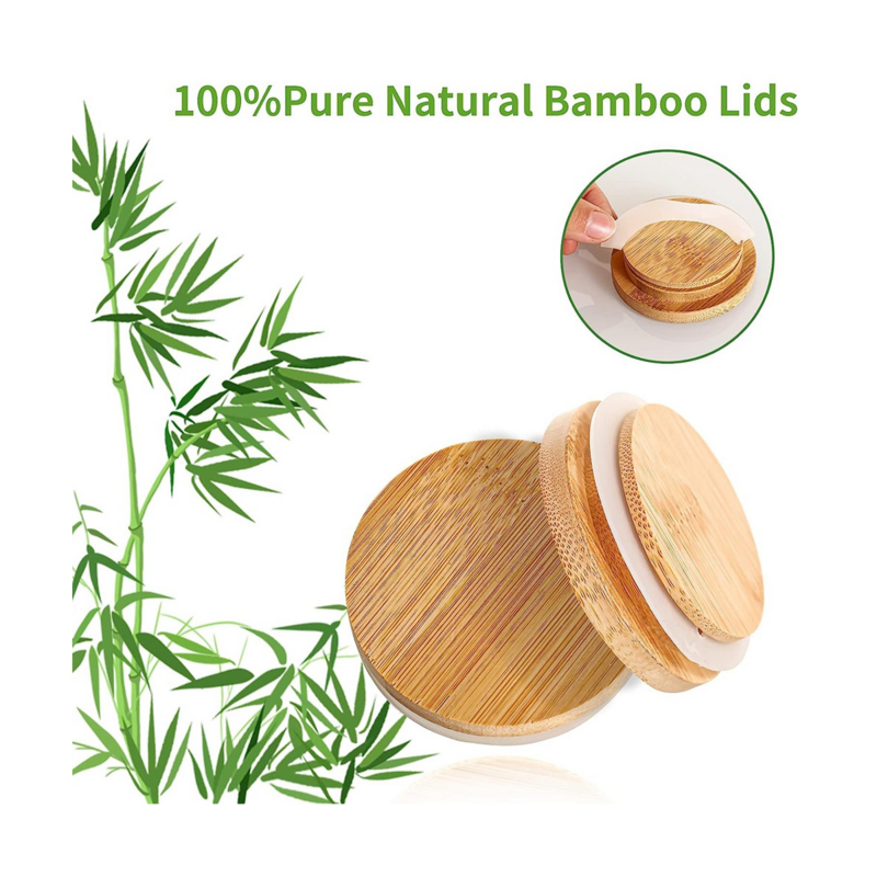 Tampas de bambu reutilizáveis para frascos, frasco, armazenamento, boca regular, bola, 8 pcs, 70mm