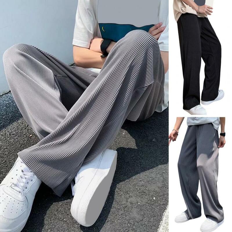 Men Trousers Quick-drying Men's Sport Pants With Wide Leg Side Pockets For Gym Training Jogging Elastic Waist Solid Color