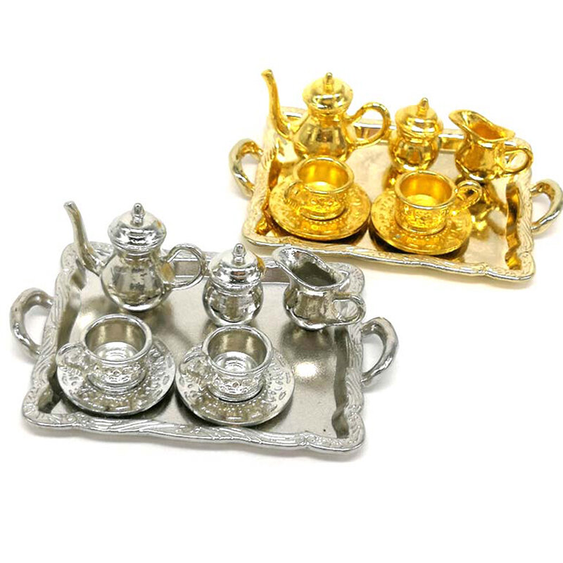 10 pz/set casa delle bambole in miniatura in metallo tè casa delle bambole mobili in miniatura articoli da pranzo giocattolo tazza teiera