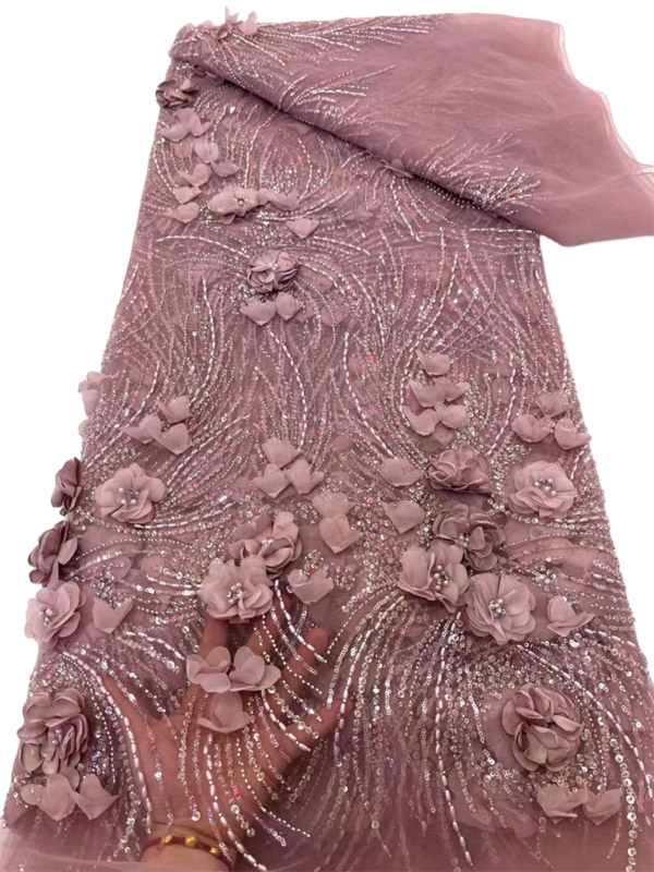 Африканская кружевная ткань с жемчужинами, полностью блестящие, тюль, зеленый, роскошный, бисер, свадьба, высокое качество, 5 ярдов, 2024